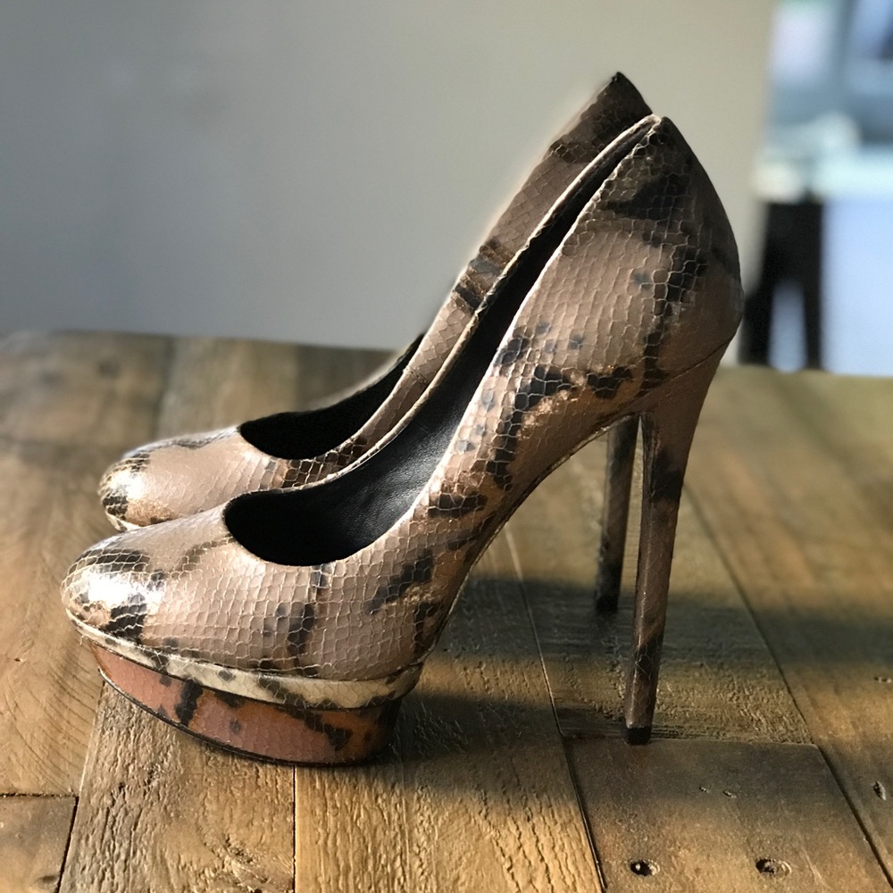 Brian Atwood animal print snake pumps